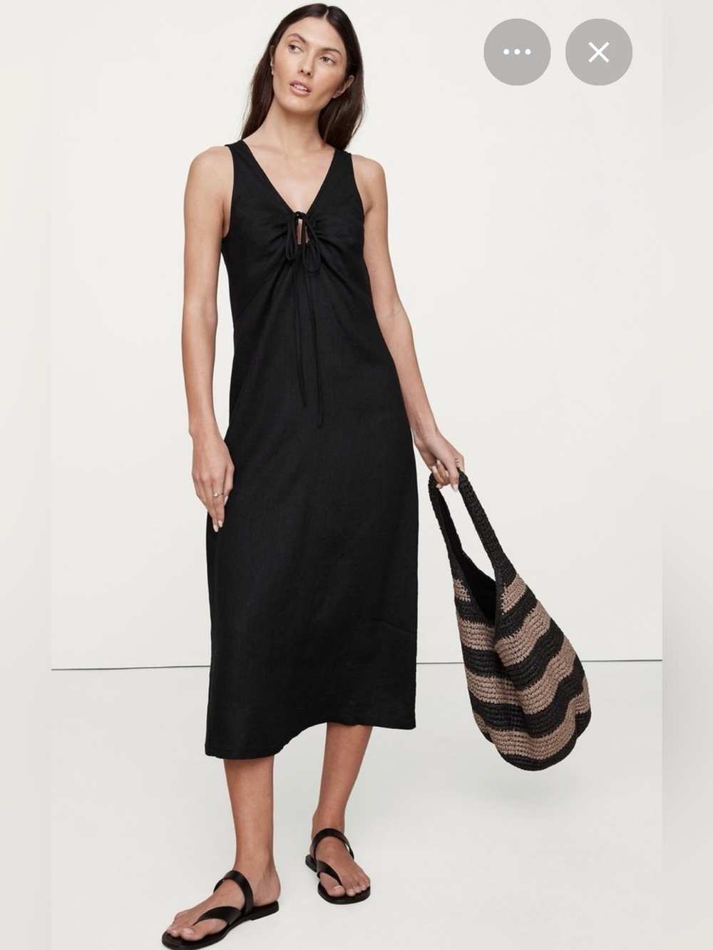 NWT Banana Republic Linen Keyhole Black Midi Dress Sz Small (#771914)